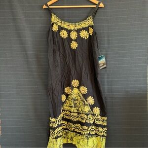 NWT Mille Gabrielle Black Sleeveless Tank Dress Green Gold Embroidery Sequins 1X